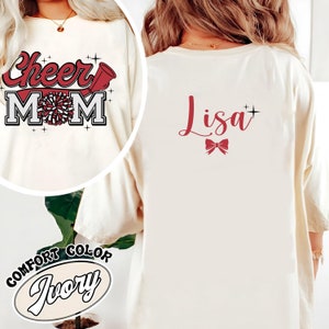 Cheer Mom Comfort Colors Shirt, Cheerleader Mama Shirt With Kids Name, Cheer Mom With Name Tee, Cheer Mom Tee, Cheer Mom Gift, Custom Cheer