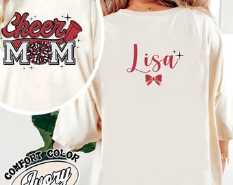 Cheer Mom Comfort Colors Shirt, Cheerleader Mama Shirt With Kids Name, Cheer Mom With Name Tee, Cheer Mom Tee, Cheer Mom Gift, Custom Cheer
