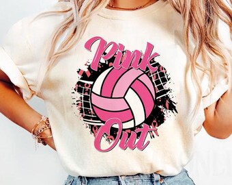 Pink Out Volleyball Comfort Colors Shirt, Breast Cancer Awareness Tee, Breast Cancer Shirt, Breast Cancer Warrior Shirt, Pink Ribbon Shirt