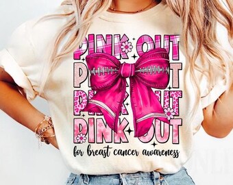 Football Pink Out Shirt, Breast Cancer Shirt, Breast Cancer Awareness Tee, Pink Ribbon, Game Day Shirt, Football Mom Coquette T-Shirt