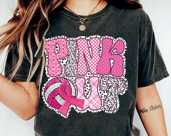 Pink Out Volleyball Comfort Colors Shirt, Breast Cancer Awareness Tee, Breast Cancer Shirt, Breast Cancer Warrior Shirt, Pink Ribbon Shirt
