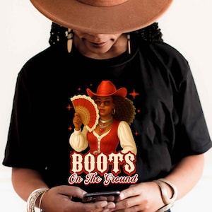 Where Them Fans At, Boots On The Ground Black Cowgirl Cowboy T-Shirt, Trail Ride Rodeo Apparel, TikTok Dance Trend, Southern Cowgirl
