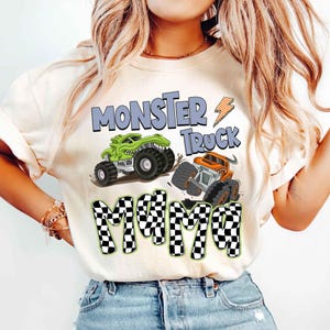 Camiseta con estampado de Monster Truck Mama, estilo Y2K, conjuntos a cuadros de Monster Jam para mamás, camiseta retro de moda para amantes de los camiones, regalo de cumpleaños para ella. imagen 2