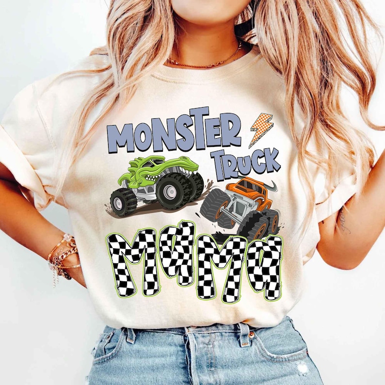Camiseta con estampado de Monster Truck Mama, estilo Y2K, conjuntos a cuadros de Monster Jam para mamás, camiseta retro de moda para amantes de los camiones, regalo de cumpleaños para ella. imagen 2