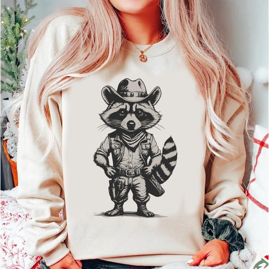 Western Raccoon Shirt, Retro Cowboy Racoon Graphic Tee, Cute Oversized ...
