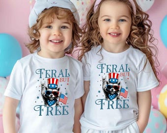 Funny 4th of July Boys Shirt, Feral But Free Fourth of July Kids Shirt, Patriotic Toddler Boy Tee, Independence Day, Funny Raccoon Boys Tee