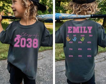 Comfort Colors® Class Of 2038 Handprint Shirt, First Day of School Tee, Grow With Me Graduation Shirt Kinder to 12th Grade, Class of 2039