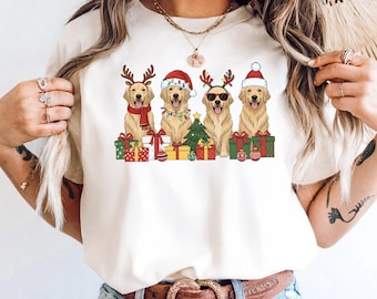Golden Retriever Christmas Comfort Colors® T-Shirt 2025, Cute Holiday Dog Tee, Golden Mom Christmas Gift, Festive Pet Lover Shirt