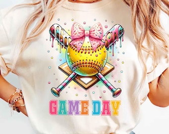 Softball Ice Cream Drip Comfort Colors® Shirt, Softball Drip Tee Shirt, Softball Bow T-shirt, Softball Game Day Shirt, Softball Mom Tee Gift