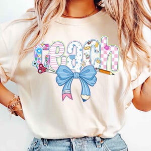 Floral Teacher Comfort Colors Shirt, Cute Spring Teach Tshirt, Trendy Teacher Bow Shirt, Teacher Appreciation Gift, Gift for Teacher