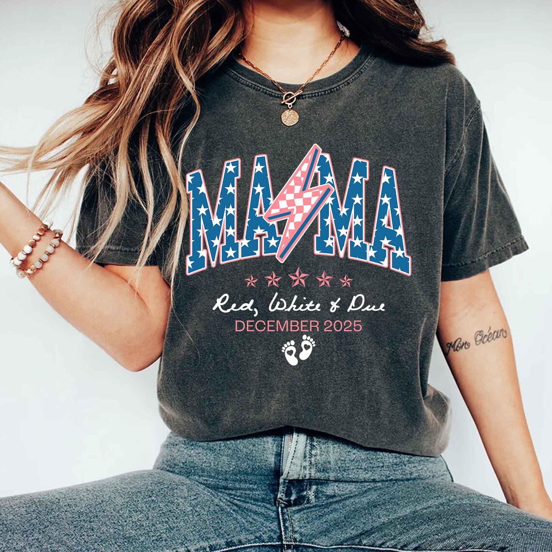 4th of July Pregnancy Announcement Shirt, American Mama, Red White and ...