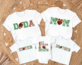 Football 1st Birthday Shirt, 1st Year Down Party Shirt, Football Season Tee, Baby Shower Gift, Baby Outfit, Football Mom Dad, Family Shirts