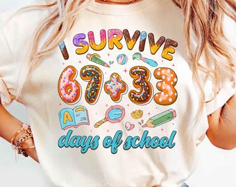 Comfort Colors® I Survived 67+33 Days of School Shirt, 100 Days of School Tee, Funny Classroom 100th Day Shirt