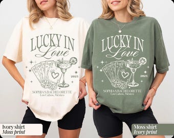 Lucky In Love Shirt, Custom Location Bachelorette Shirt, Personalized Bride Shirt, Future Bride Shirt for Bridal Party, Bridesmaid Shirt