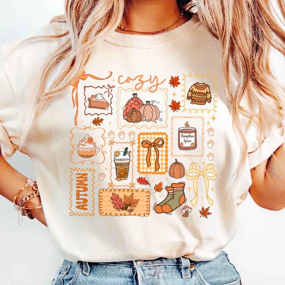 Comfort Colors® Cozy Season Shirt,Fall Season Shirt for Women,Girl Fall Shirt,Coquette Fall Shirt,Fall Doodle Shirt,Pumpkin Tee,Autumn Shirt