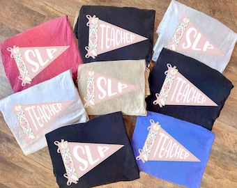 Back to school shirt, Teacher shirt, Grand millennial shirt, pink floral pennant back to school shirt, comfort colors teach shirt, SLP shirt