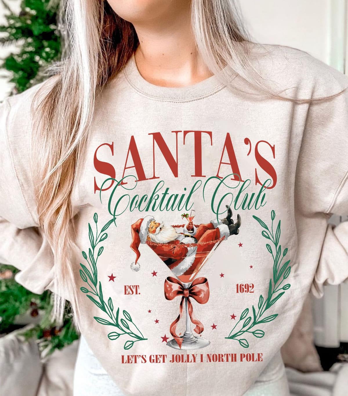 Santa's Cocktail Club Christmas Sweatshirt, Christmas Shirt, Funny Christmas Sweater, Espresso Martini, Dirty Martini, Holiday Bachelorette