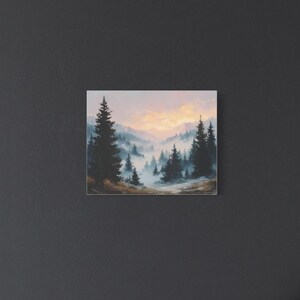 Misty Forest Canvas Print Mountain Sunrise Wall Art for Living Room Cabin or Bedroom Nature Landscape Decor for Cozy Rustic Home Style