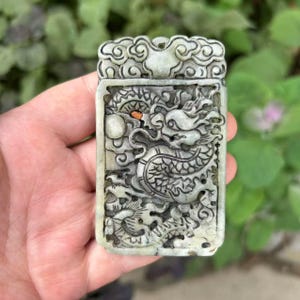 Lucky Jade Dragon Pendant, Jadeite Amulet Pendant for Men,Dragon Charm Amulet Talisman,FengShui Zodiac Carved Pendant Fengshui Jade Plate AB