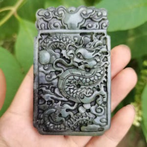Dragon Charm Amulet Talisman,Good Luck Jade Dragon Pendant,Jadeite Amulet Pendant for Men,FengShui Zodiac Carved Pendant Fengshui Jade Plate