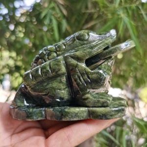 Natural genuine Green jade Money frog,Feng Shui Fortune Coin Stone Crystal Healing Toad/ Frog /Chan Chu Sculpture, Attract Wealth frog XK105