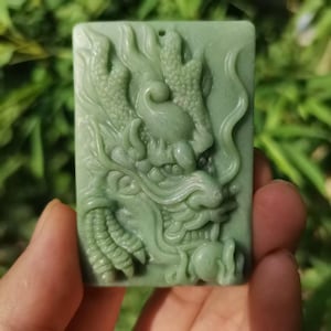 Good Luck Jade Dragon Pendant,Dragon Charm Amulet Talisman,Jadeite Amulet Pendant for Men,FengShui Zodiac Carved Pendant Fengshui Jade Plate