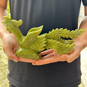 Exquisite Natural Green Jade Feng Shui Phoenix Statue Fgurine ,Decoration for Family Harmony, Love Marriage Prosperity and Protection gift
