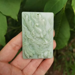 Dragon Charm Amulet Talisman,Good Luck Jade Dragon Pendant,Jadeite Amulet Pendant for Men,FengShui Zodiac Carved Pendant Fengshui Jade Plate