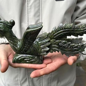 Natural Green Jade Phoenix Statue – Hand-Carved Feng Shui Figurine, Mythical Bird Sculpture, Business Gift XK151