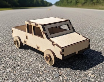 Laser Cut Wooden Toy Pickup Truck Model for Kids - Miniature - 3mm Thickness - Ai, Dxf, Eps, Svg, Cdr - Digital Download