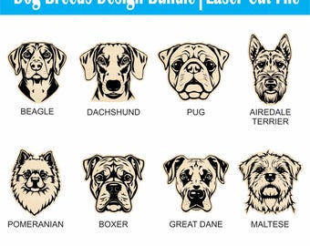 Dog Breeds Design Bundle | Laser Cut Pattern | Svg, Eps, Ai, Dxf & Cdr | Digital Download
