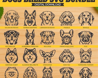 Paquete de archivos SVG de razas de perros, para amantes de los perros, mascotas SVG, letreros de perros, archivos láser, DXF, AI, EPS, CDR, descarga digital.