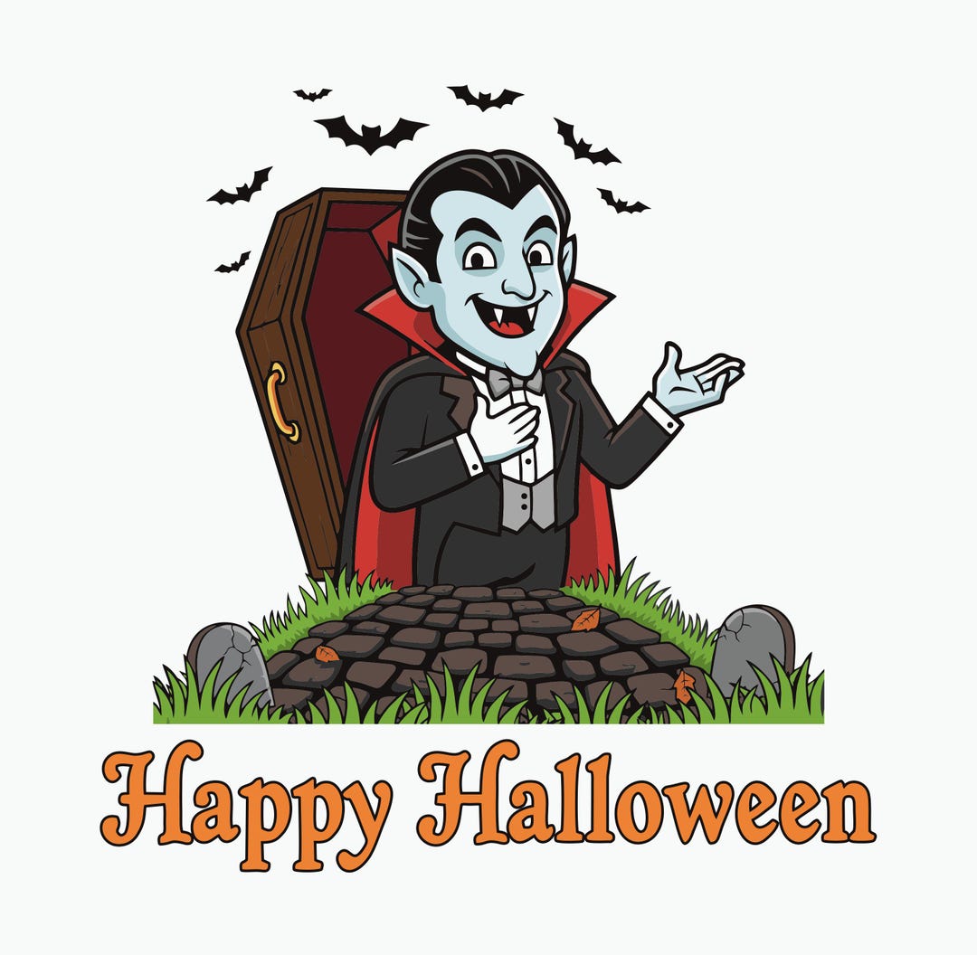 Happy Halloween Vampire Cartoon Digital Illustration | Dtf / Dtg / Ai ...