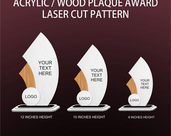 Plantilla SVG para trofeo/placa de madera acrílica cortada con láser / Archivo de corte para grabado láser / Dxf Ai Eps Cdr