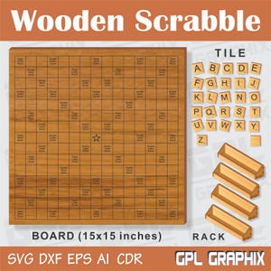 Wooden Scrabble Board with Tiles and Racks | Laser Cut Pattern | Educational Toy SVG | Digital Download