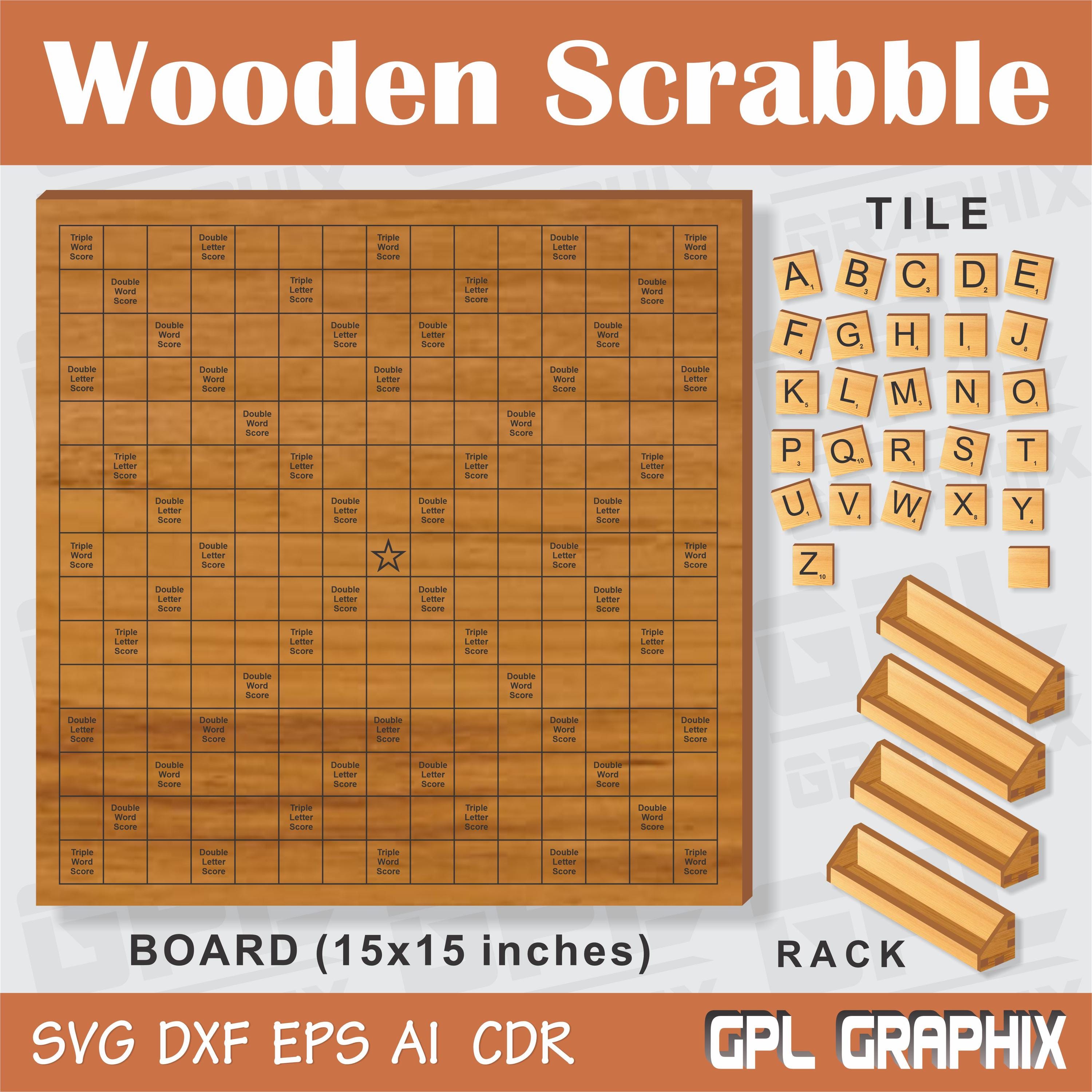 Wooden Scrabble Board With Tiles and Racks | Laser Cut Pattern | Ai ...