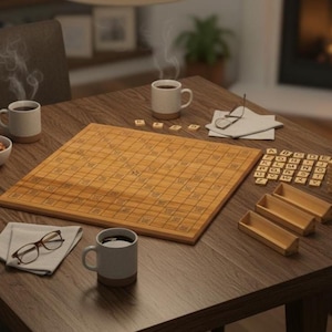 Drewniana plansza do gry w Scrabble z kafelkami i stojakami | Wzór wycinany laserowo | Ai, Eps, Dxf, Svg, Cdr | Zabawka edukacyjna | Gra strategiczna | Pobieranie cyfrowe