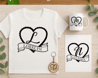 Paquete de monogramas del alfabeto en formato SVG (A-Z) / DXF, PNG, EPS / Monograma de corazón / Paquete de alfabeto / Descarga digital