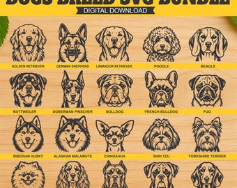 Paquete de archivos SVG de razas de perros, para amantes de los perros, mascotas SVG, letreros de perros, archivos láser, DXF, EPS, AI, CDR, descarga digital.