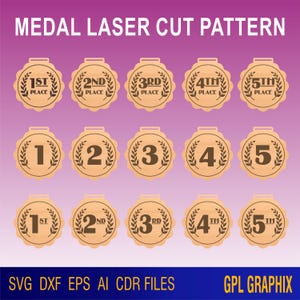 Patrón de corte láser de medallas: archivos Svg, Dxf, Eps, Ai y Cdr: plantillas para cortar medallas de madera
