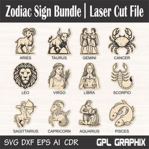 Zodiac Sign Bundle Astrology | Horoscope Sign | Laser Cut File | Ai, Eps, Dxf, Svg & Cdr | Digital Download