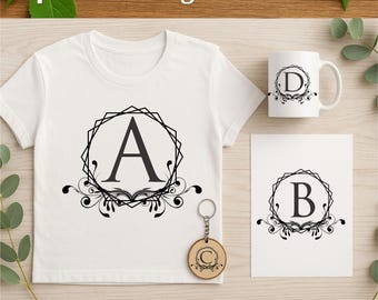 Paquete de monogramas del alfabeto en formato SVG (A-Z) / DXF, PNG, EPS / Monograma floral / Paquete de alfabetos / Descarga digital
