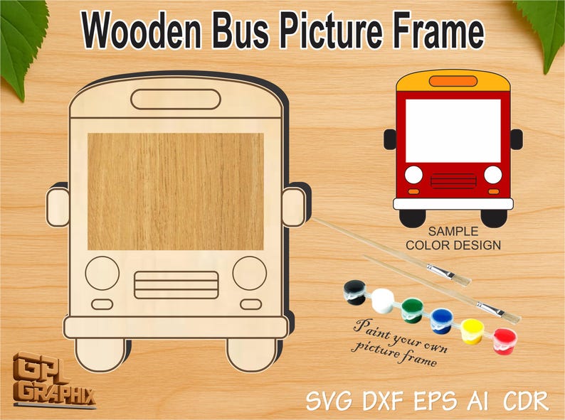 Wooden Bus Shaped Picture Frame | Laser Cut Pattern | Svg, Dxf, Eps, Ai ...
