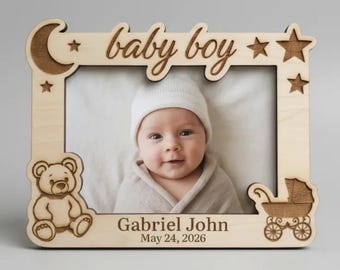 Marco de fotos personalizado para bebé niño y bebé niña, tamaño 2R - Archivo de corte láser - Ai, Cdr, Dxf, Eps, Svg - Descarga digital