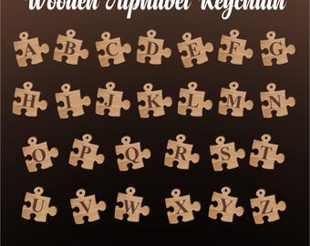 Wooden Alphabet Keychain  |  Laser Cut Pattern  |  Svg, Dxf, Eps ,Ai & Cdr  | Digital Download