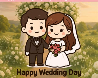 Clipart de Feliz Boda: Novios adorables - Descarga digital
