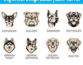 Dog Breeds Design Bundle | Laser Cut Patter | Svg, Eps, Ai, Dxf & Cdr | Digital Download