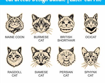 Cat Breeds Design Bundle | Laser Cut Pattern - Svg, Eps, Ai, Dxf & Cdr | Digital Download