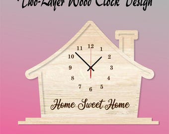 Laser Cut Wood Clock Design Template: Two-Layer Pattern (Digital Download)