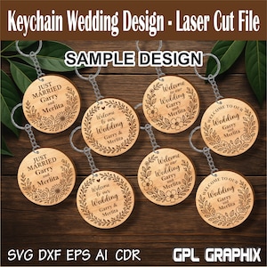 Wedding Keychain Design with Floral Engraving / Laser Cut File / Digital Download
